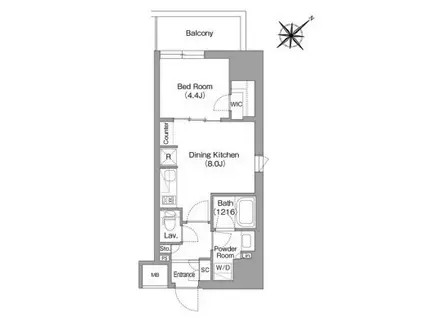 ザグロウ三田(1LDK/9階)の間取り写真