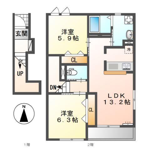 アイリス(2LDK/2階)の間取り写真