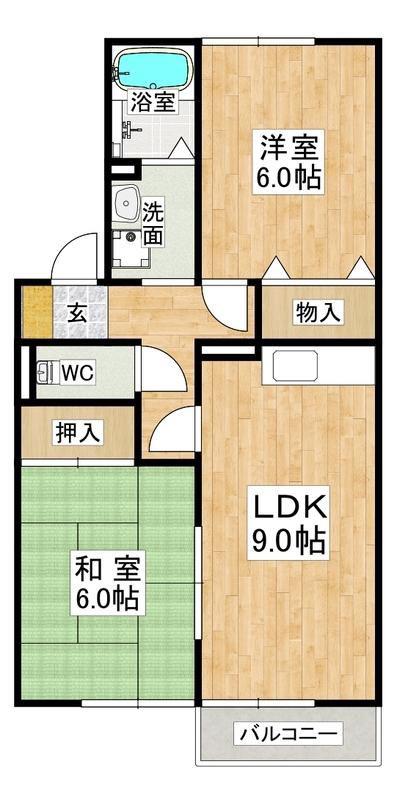 グランドール谷田川(2LDK/2階)の間取り写真