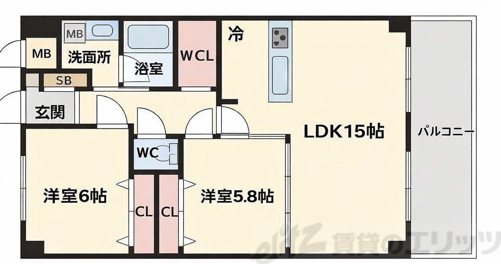 アンフィニXII江坂ガーデン(2LDK/10階)の間取り写真