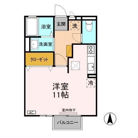 藤LINDENA棟(ワンルーム/1階)の間取り写真