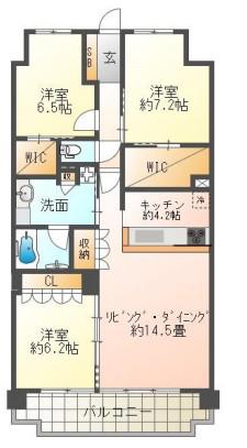 ローレルコート姫路大手前通(3LDK/8階)の間取り写真