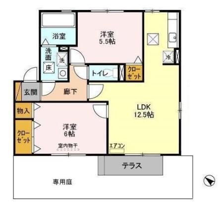 リュミエール(2LDK/1階)の間取り写真