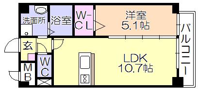 グランドシャトー花畑T・S(1LDK/8階)の間取り写真