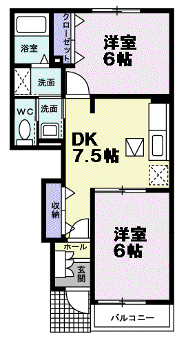 ARC-EN-CIELB棟(2DK/1階)の間取り写真