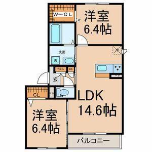 ヴィラ・ボヌール(2LDK/2階)の間取り写真