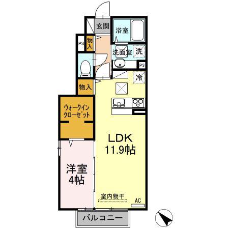 JR山陽本線 新下関駅 徒歩8分 2階建 築9年(1LDK/1階)の間取り写真