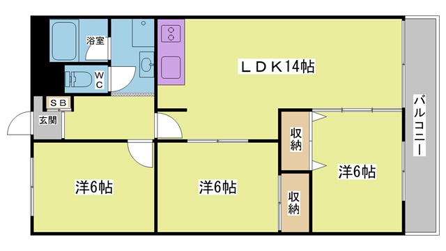 コーポ西町(3LDK/4階)の間取り写真