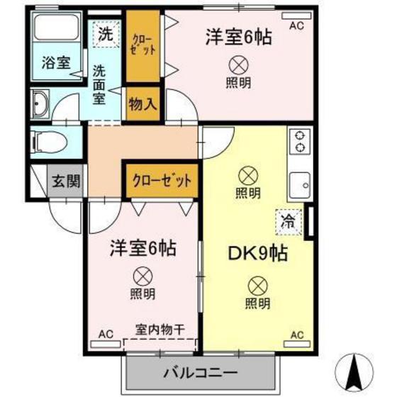ベルデュール A棟(2DK/2階)の間取り写真