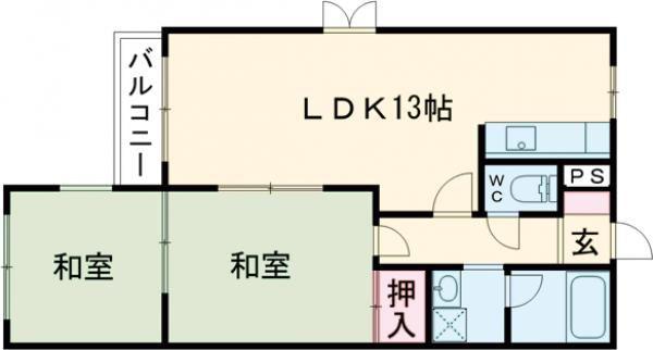 グリーンフィールド平城山(2LDK/2階)の間取り写真