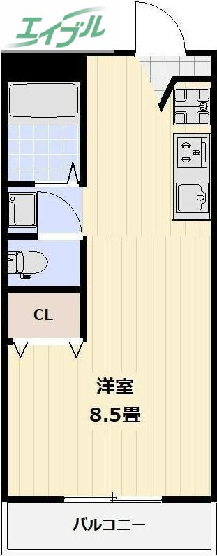 ブランニュータウン(ワンルーム/3階)の間取り写真
