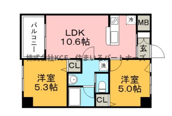 ケープラス(2LDK/4階)の間取り写真
