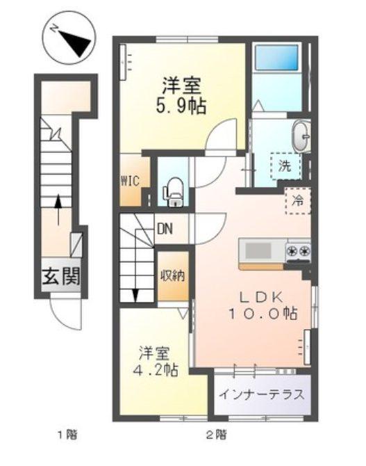 サニーパレスII(2LDK/2階)の間取り写真