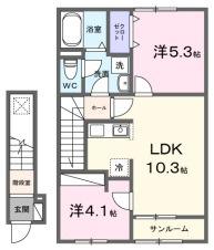 カーサヴィゴ鴨方(2LDK/2階)の間取り写真