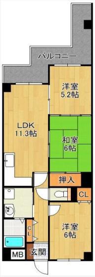 ロジュマン泉佐野(3LDK/4階)の間取り写真