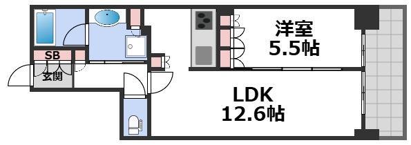 ファインフラッツ北浜(1LDK/8階)の間取り写真