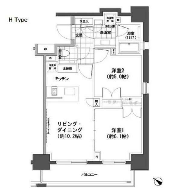 パークハビオ人形町(2LDK/7階)の間取り写真