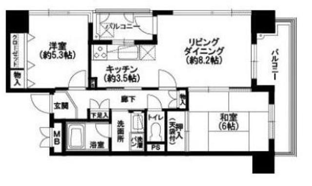 グレイスマンションけやき通南(2LDK/12階)の間取り写真