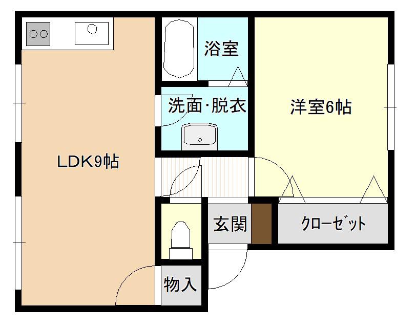 ビバライフ下条(1LDK/1階)の間取り写真