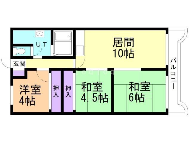 サンハイツ青森(3LDK/6階)の間取り写真