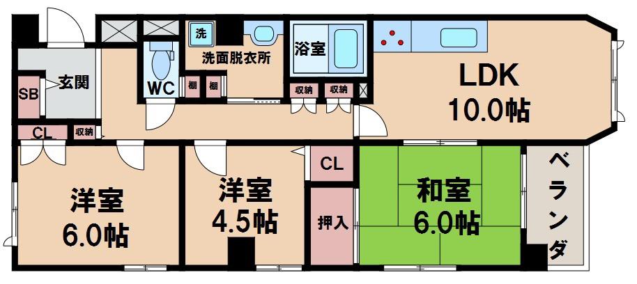 プリメール帝塚山(3LDK/3階)の間取り写真