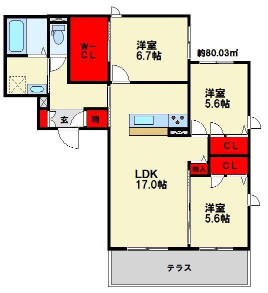 ル・シャンテ天神山(3LDK/2階)の間取り写真