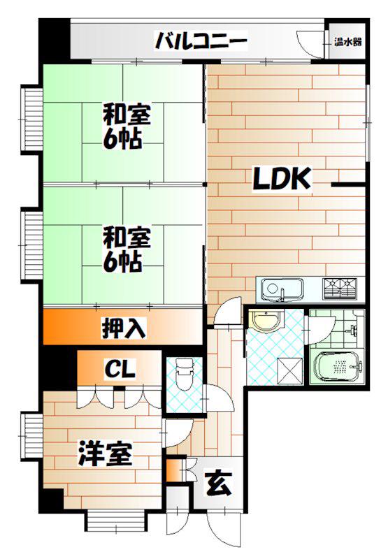 山内シャルム黄金3(3LDK/4階)の間取り写真