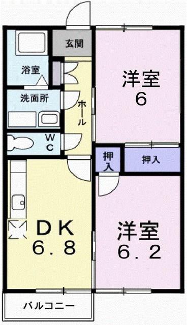 エーデルハイム(2DK/2階)の間取り写真