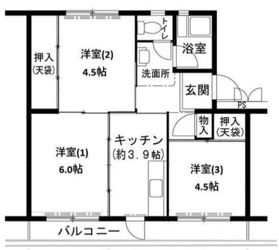 ビレッジハウス志染13号棟(3K/3階)の間取り写真