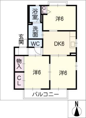 CASA・ACORDEC棟(3DK/2階)の間取り写真