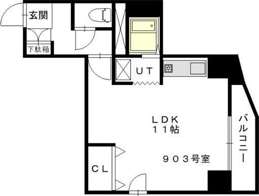 グランヴィレッジ本郷通I(ワンルーム/9階)の間取り写真