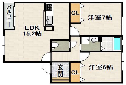 シャーメゾン伊丹荒牧(2LDK/2階)の間取り写真