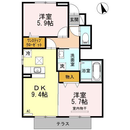 クイーンズタウン B(2DK/1階)の間取り写真