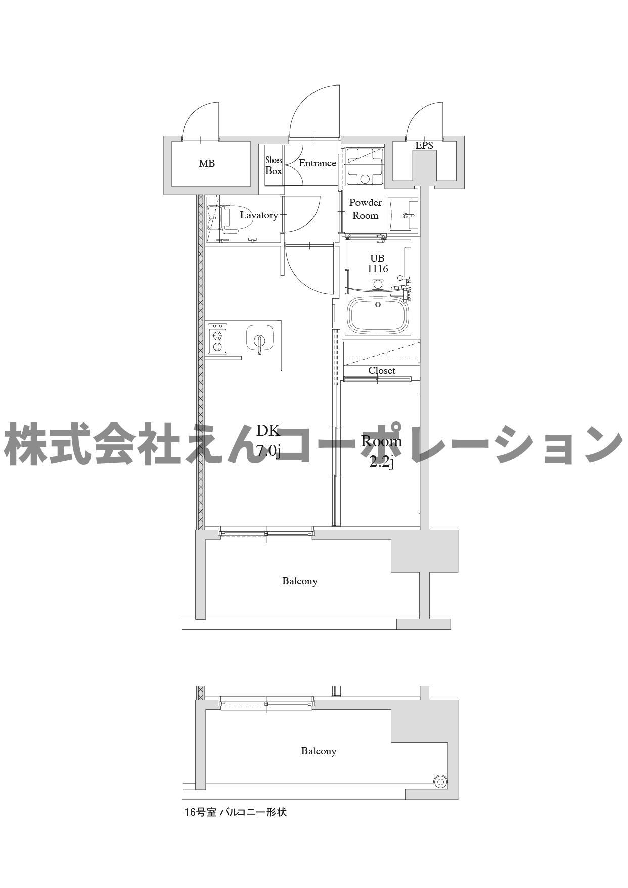 エンクレスト博多駅南FIT(1DK/7階)の間取り写真