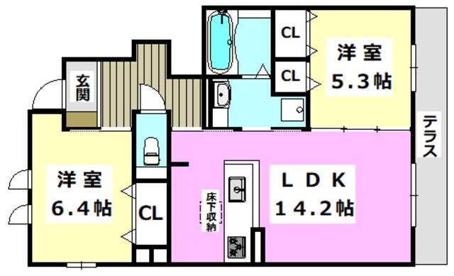ルソ・ラフィネ(2LDK/1階)の間取り写真