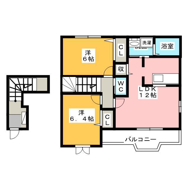 シュー.ラ.ニュアージュIII(2LDK/2階)の間取り写真