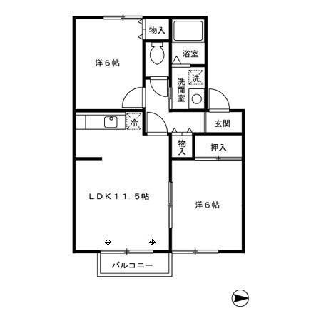 プリエ豊町B(2LDK/1階)の間取り写真