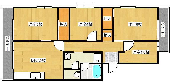 鈴が峰第5団地 7号棟(4DK/1階)の間取り写真