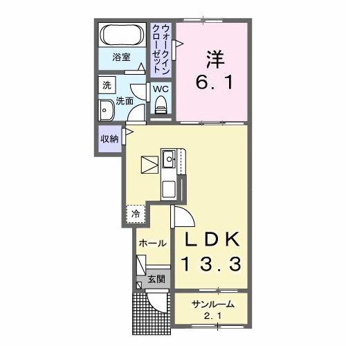 アスフォート(1LDK/1階)の間取り写真