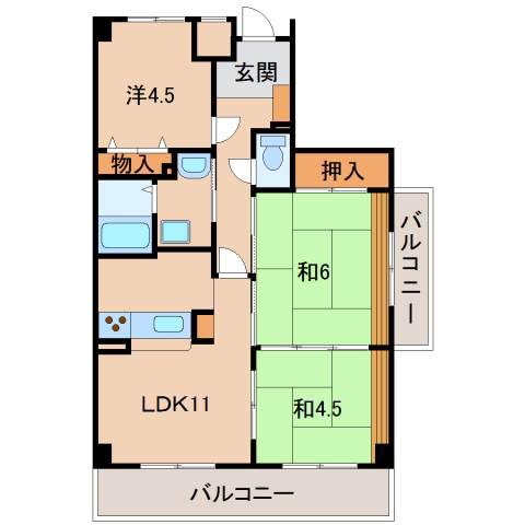 JR和歌山線 船戸駅 徒歩11分 14階建 築36年(3LDK/14階)の間取り写真