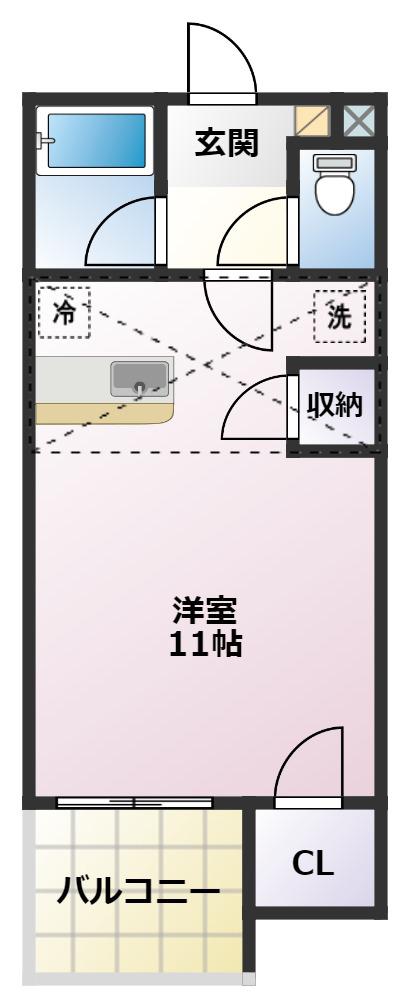 セザンヌ神野新田3(ワンルーム/1階)の間取り写真