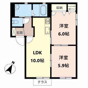 シャーメゾン桜 A棟(2LDK/1階)の間取り写真