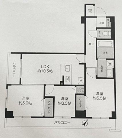 セザール南浦和(3LDK/4階)の間取り写真