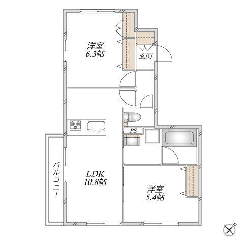 メゾンベール宮坂(2LDK/2階)の間取り写真
