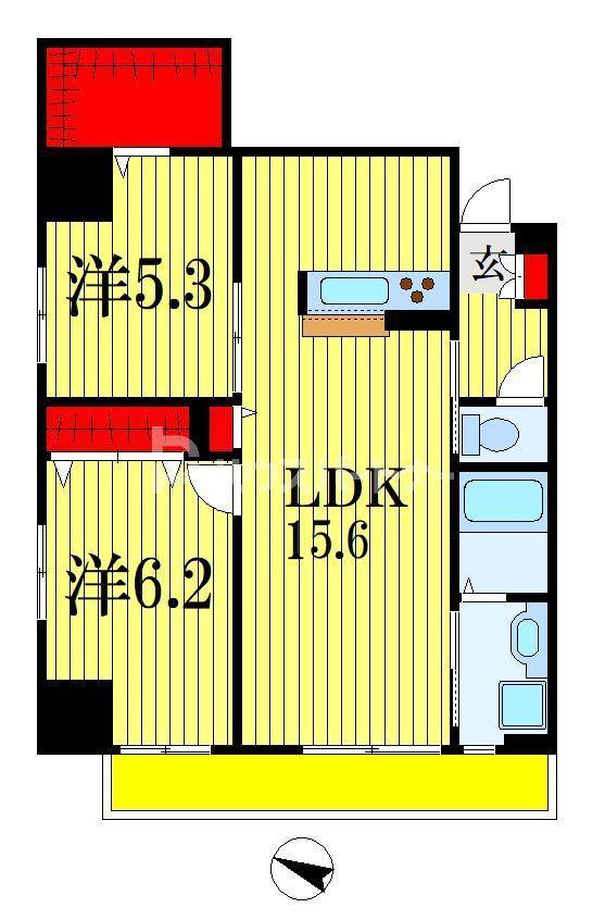 京成千葉線 千葉中央駅 徒歩3分 14階建 築6年(2LDK/6階)の間取り写真