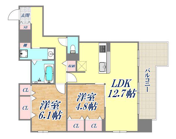 L・ISOBE三宮(2LDK/4階)の間取り写真