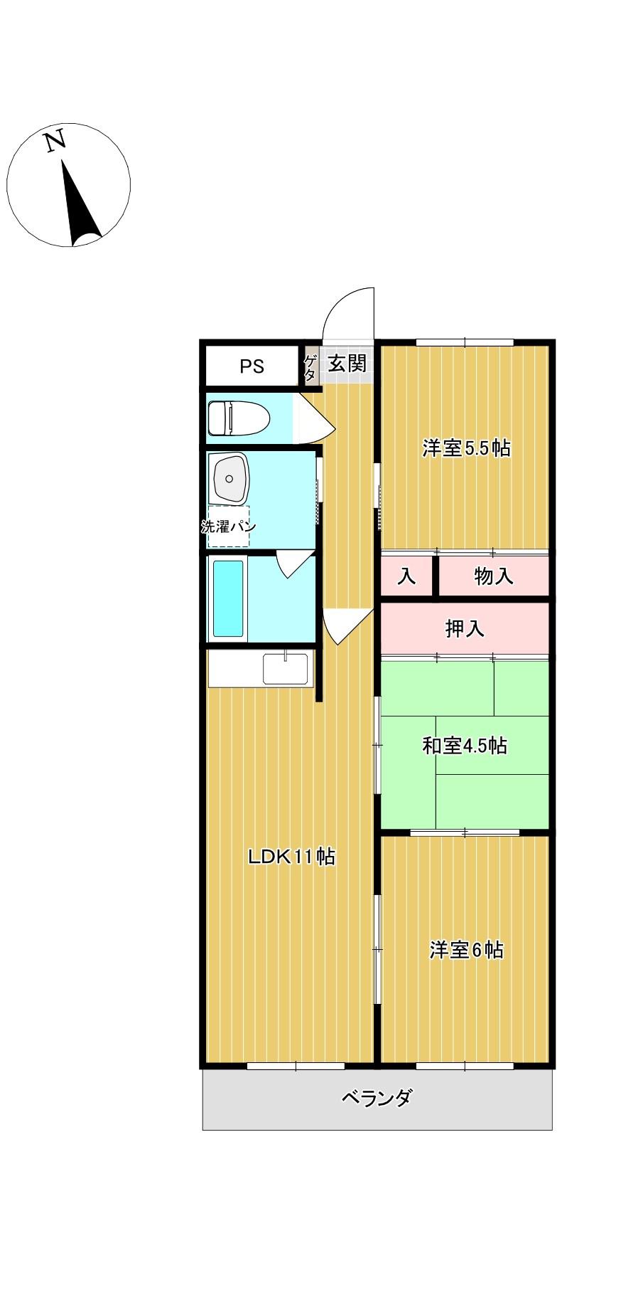 白本マンション(3LDK/1階)の間取り写真