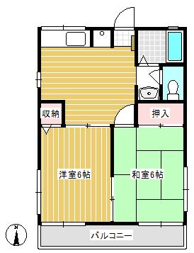 グリーンハイム(2DK/1階)の間取り写真