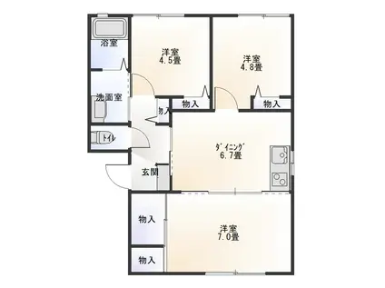 フォーブルE棟(3DK/1階)の間取り写真