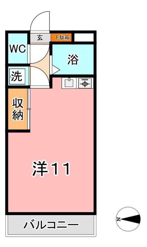 ぱんぷきんはうす(ワンルーム/1階)の間取り写真